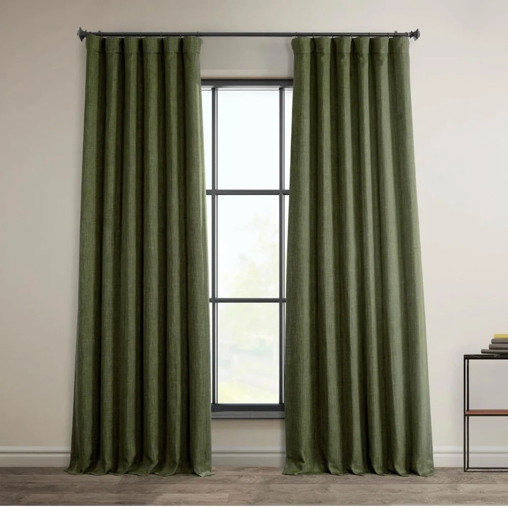 Linen Khaki Green Room Darkening Curtain Panel